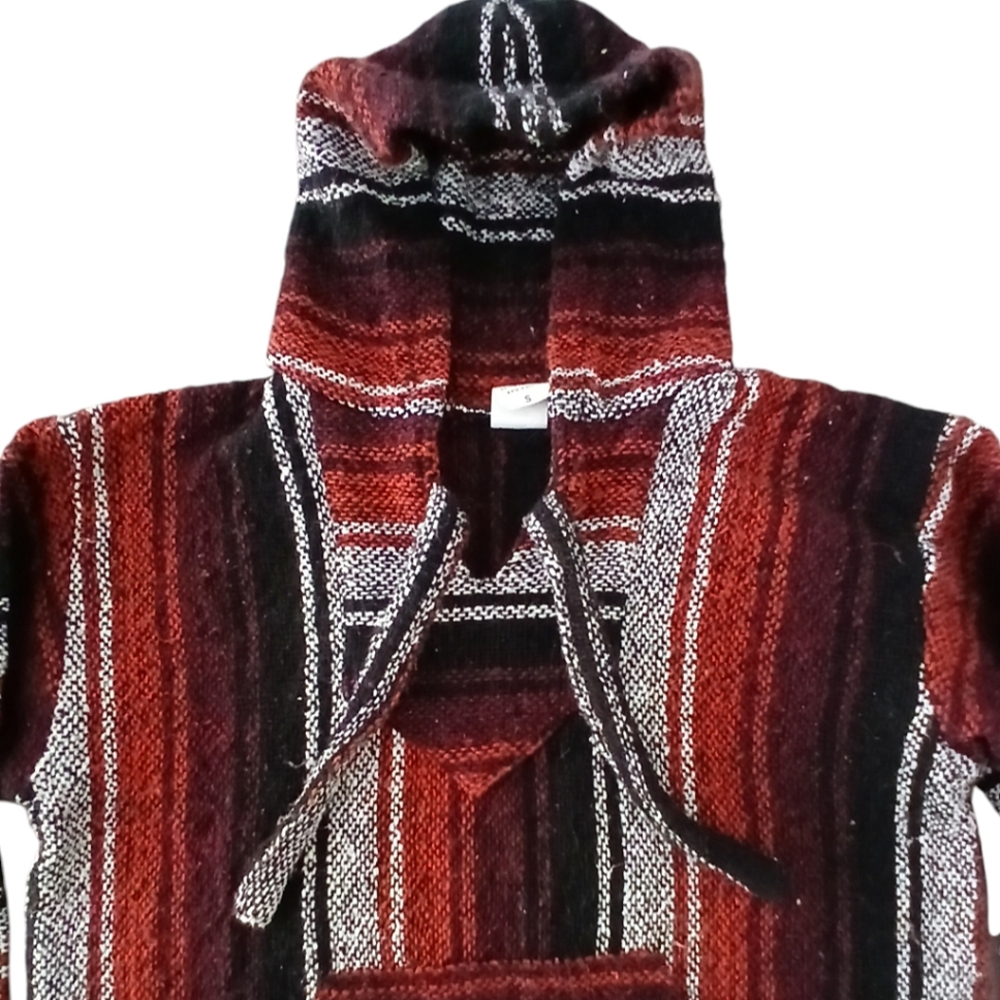 Mexican Baja Hoodie Hippie Surf Poncho Sweater Sweatshirt Pullover Unisex Small - Picture 10 of 12